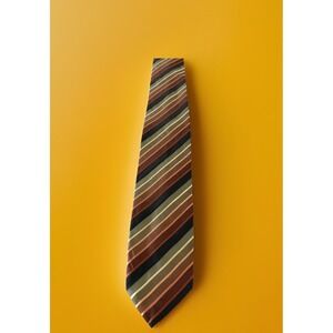 Mens Tie Necktie Croft & Barrow Diagonal Stripe‎ Stripes Gold Black Brown Green